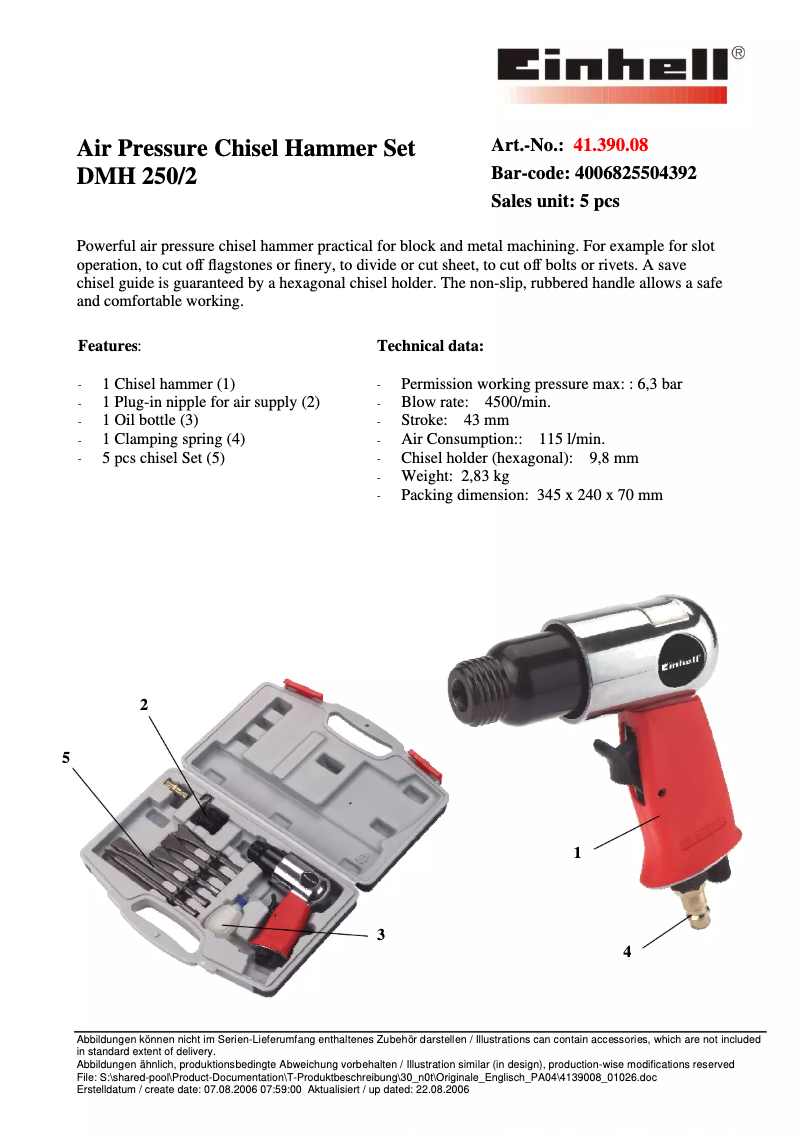 Page n°1 - Fiche technique Einhell DMH 250/2