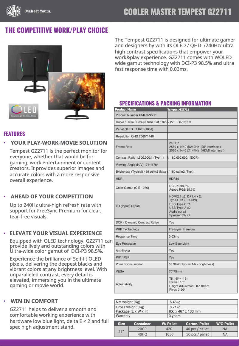 Page n°1 - Fiche technique Cooler Master GZ2711