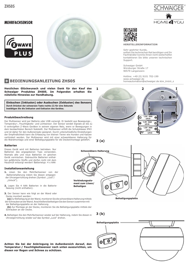 Page n°1 - Manuel utilisateur Schwaiger ZHS05