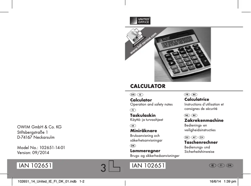 Page 1 de la notice Manuel utilisateur United Office IAN 102651