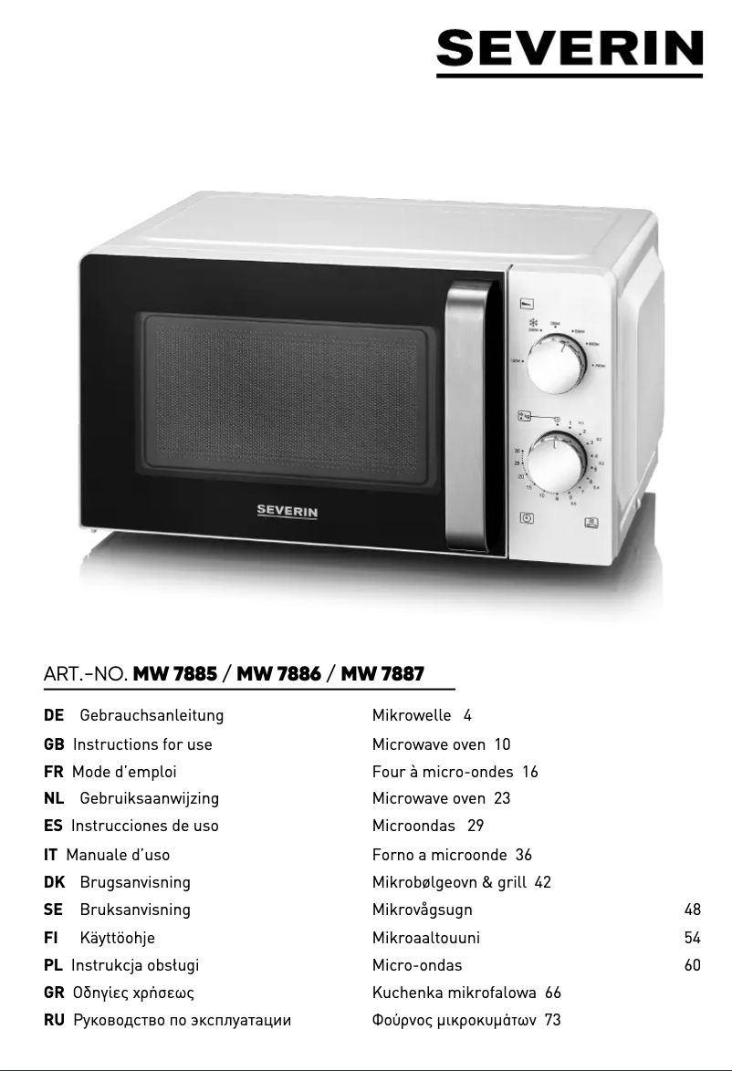 Page n°1 - Manuel utilisateur Severin MW 7885