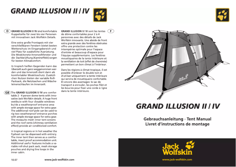 Page 1 de la notice Manuel utilisateur Jack Wolfskin Grand Illusion II
