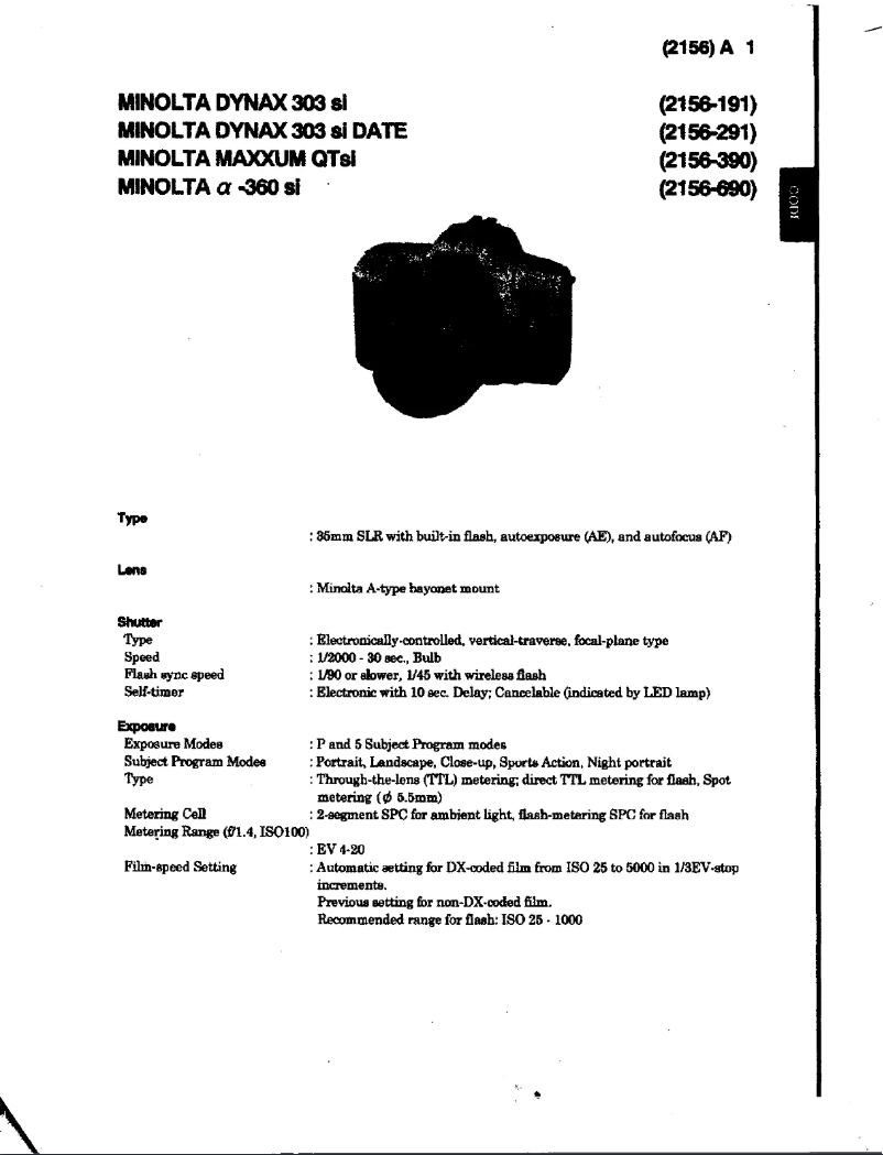 Image de la première page du manuel de l'appareil Dynax 303Si