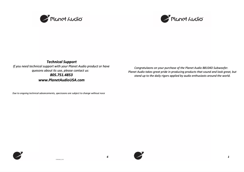 Page 1 de la notice Manuel utilisateur Planet Audio Big Bang BB104D