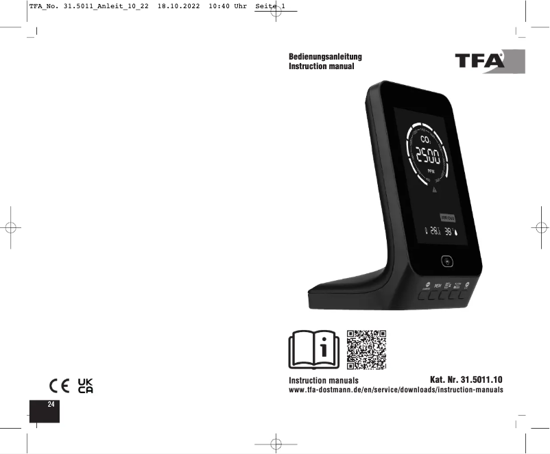 Page 1 de la notice Manuel utilisateur TFA AirCo2ntrol Up 31.5011.10