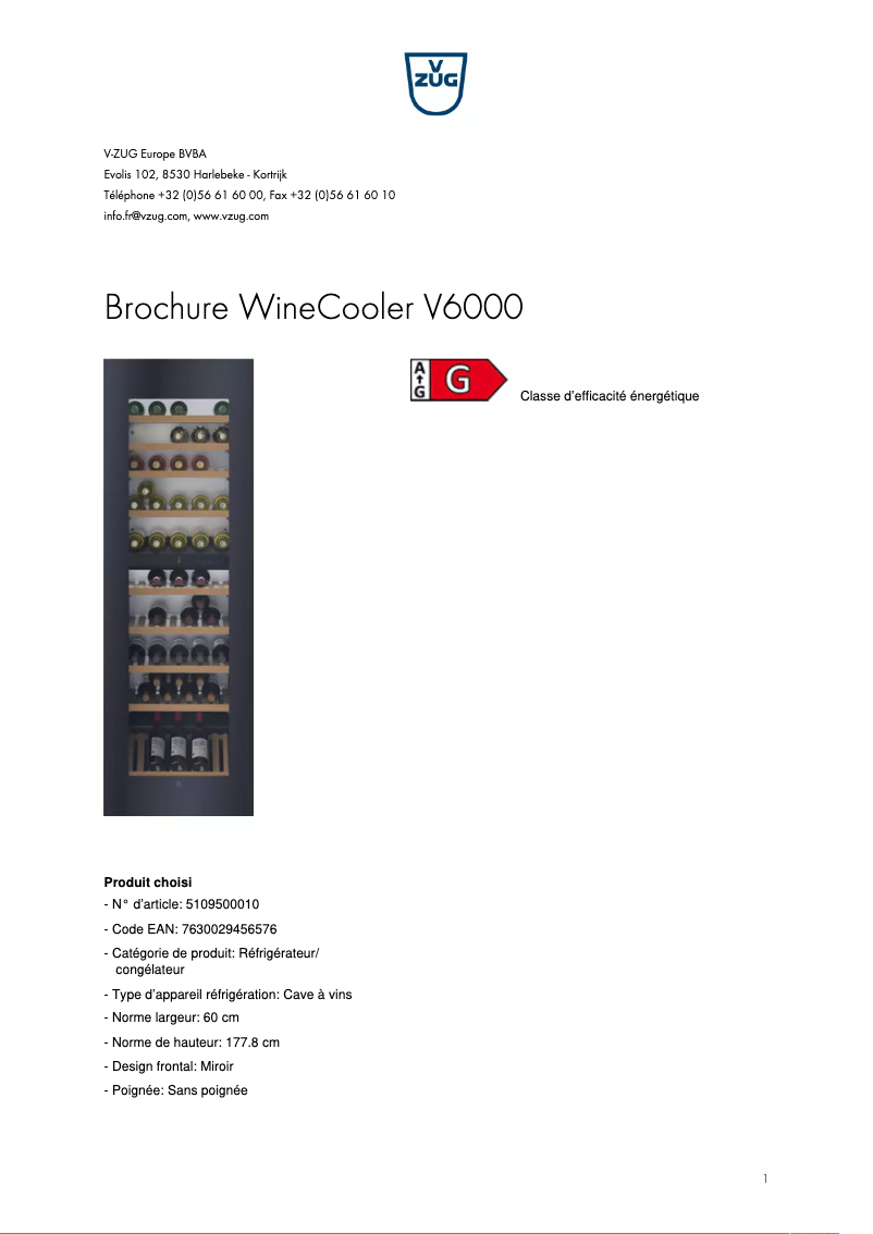 Page n°1 - Brochure V-Zug WineCooler V6000