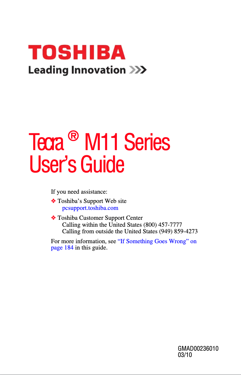 Page 1 de la notice Manuel utilisateur Toshiba Tecra M11