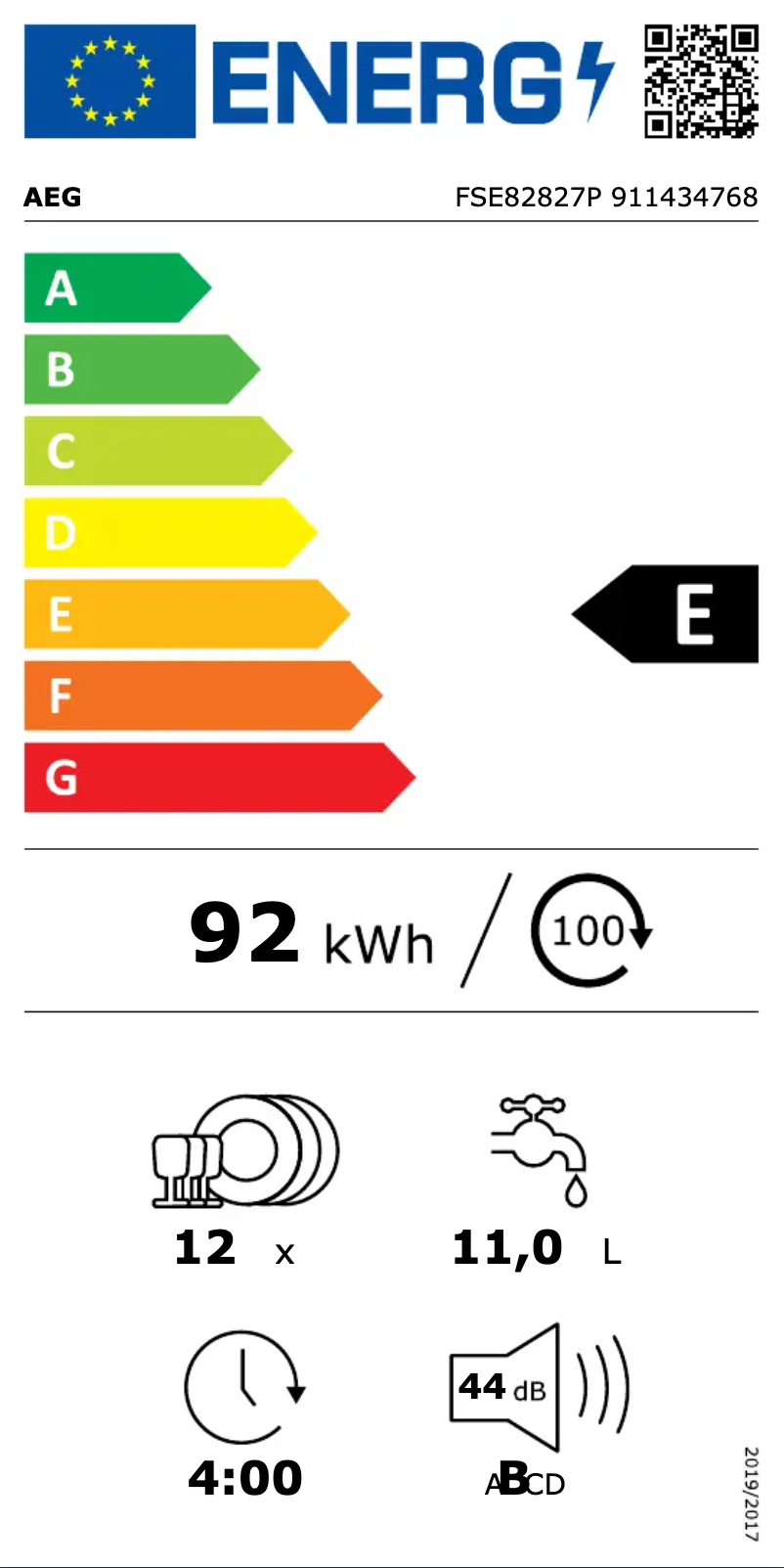 Page n°1 - Label énergétique AEG FSE82827P