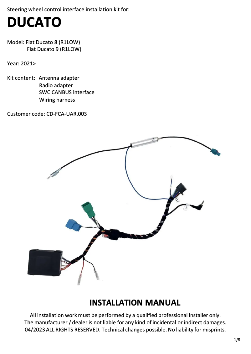 Page 1 de la notice Manuel utilisateur Pioneer CD-FCA-UAR.003