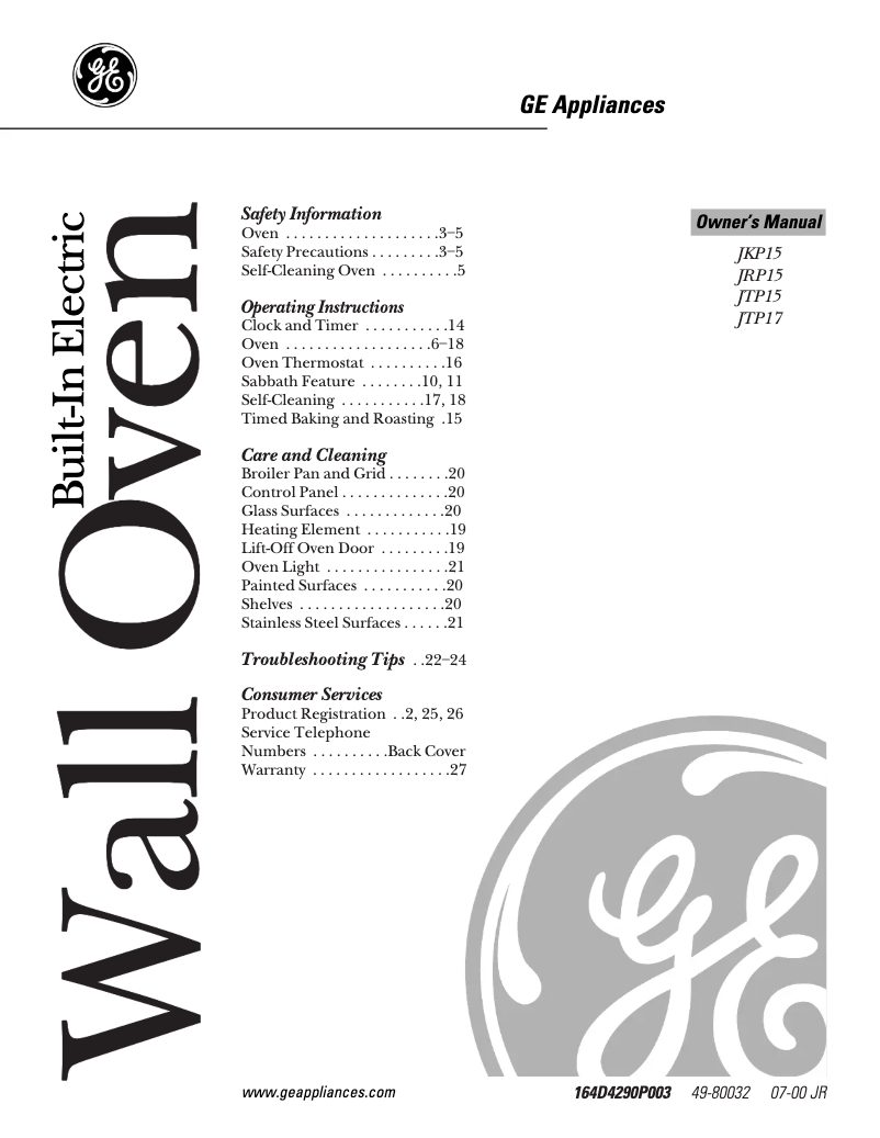 Image de la première page du manuel de l'appareil Profile JTP17SCSS