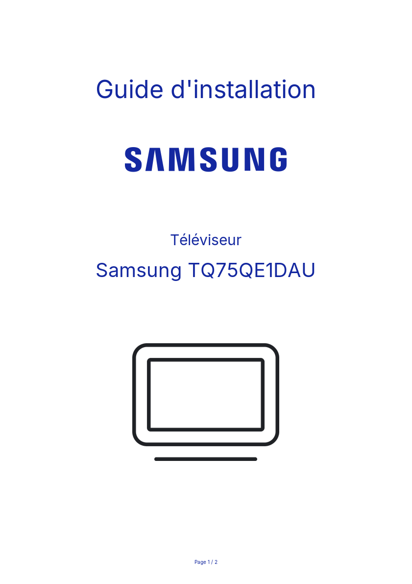 Page n°1 - Guide d'installation Samsung TQ75QE1DAU