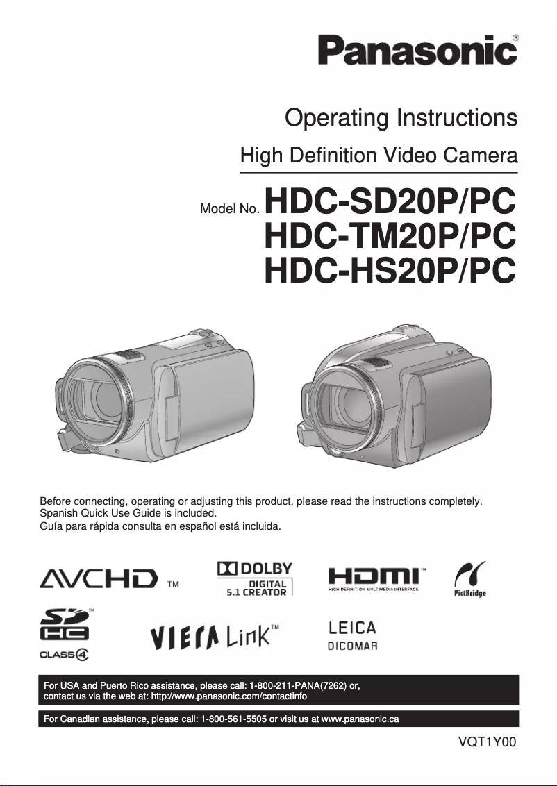 Image de la première page du manuel de l'appareil HDC-HS20