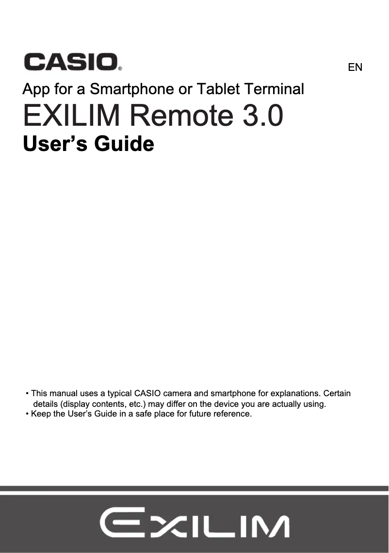 Image de la première page du manuel de l'appareil Exilim Remote 3.0