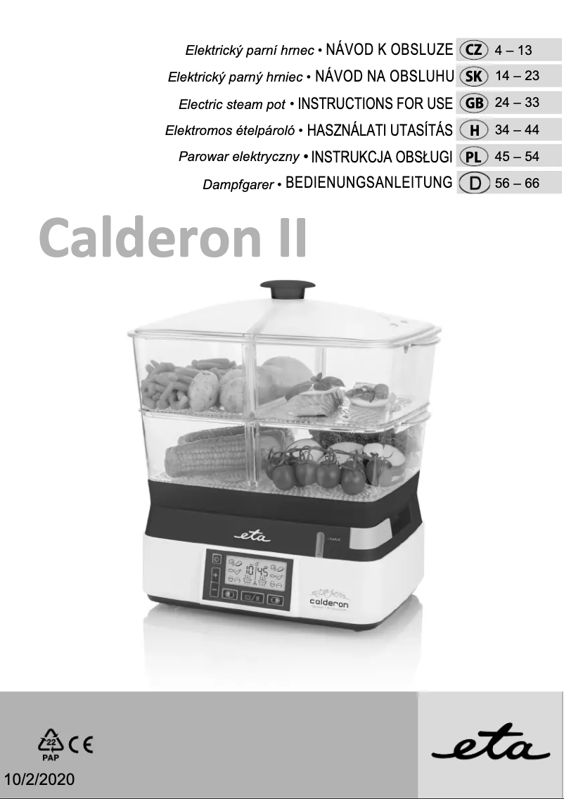 Image de la première page du manuel de l'appareil Calderon II 1134 90010