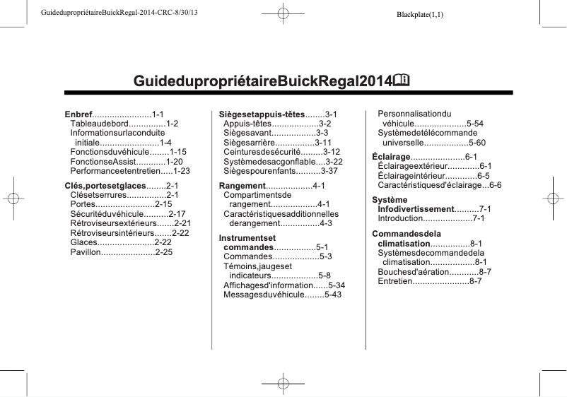 Page n°1 - Manuel utilisateur Buick Regal (2014)
