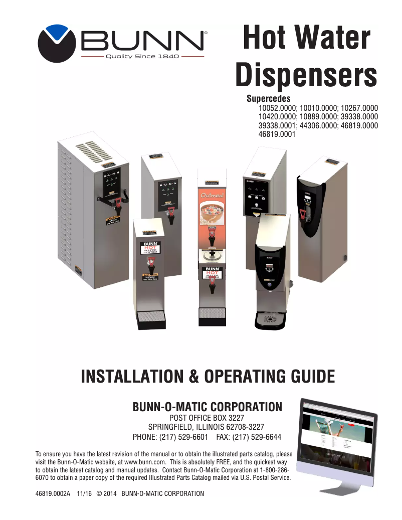 Page 1 de la notice Instructions / montage Bunn Precision Water H10X-80-240