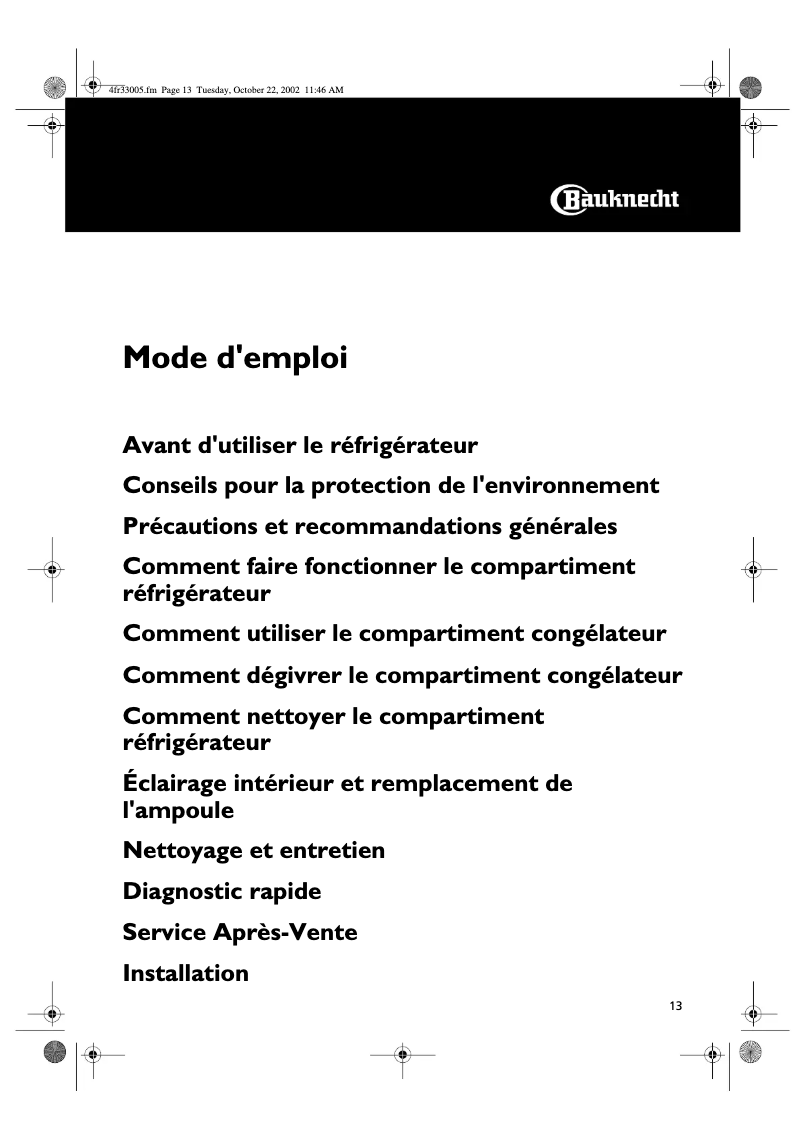 Page n°1 - Manuel utilisateur Bauknecht KGI 2920/A
