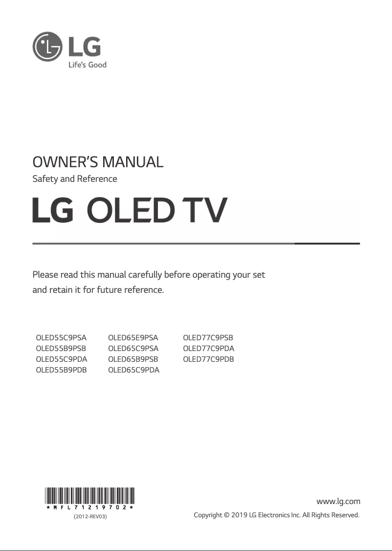 Image de la première page du manuel de l'appareil OLED77C9PSB