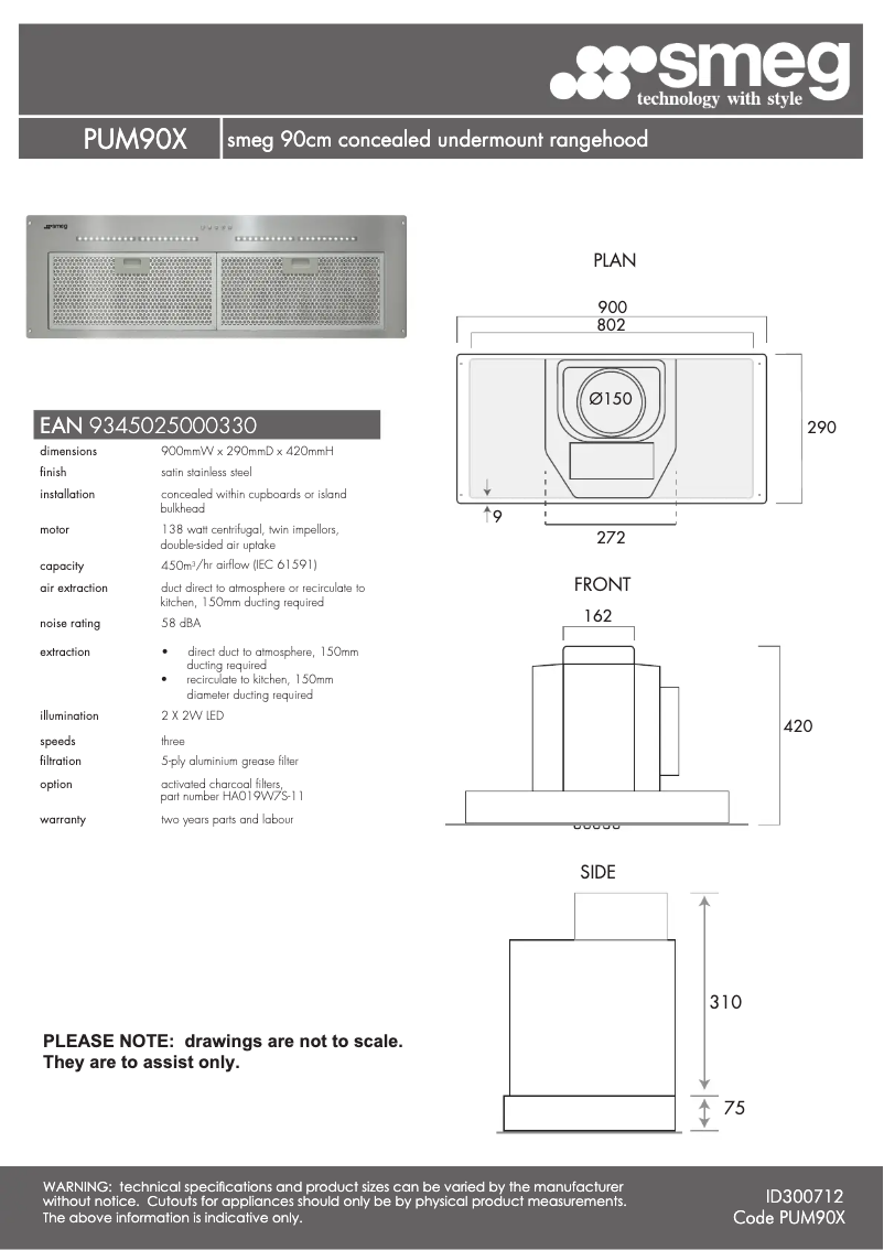 Page n°1 - Fiche technique Smeg PUM90X