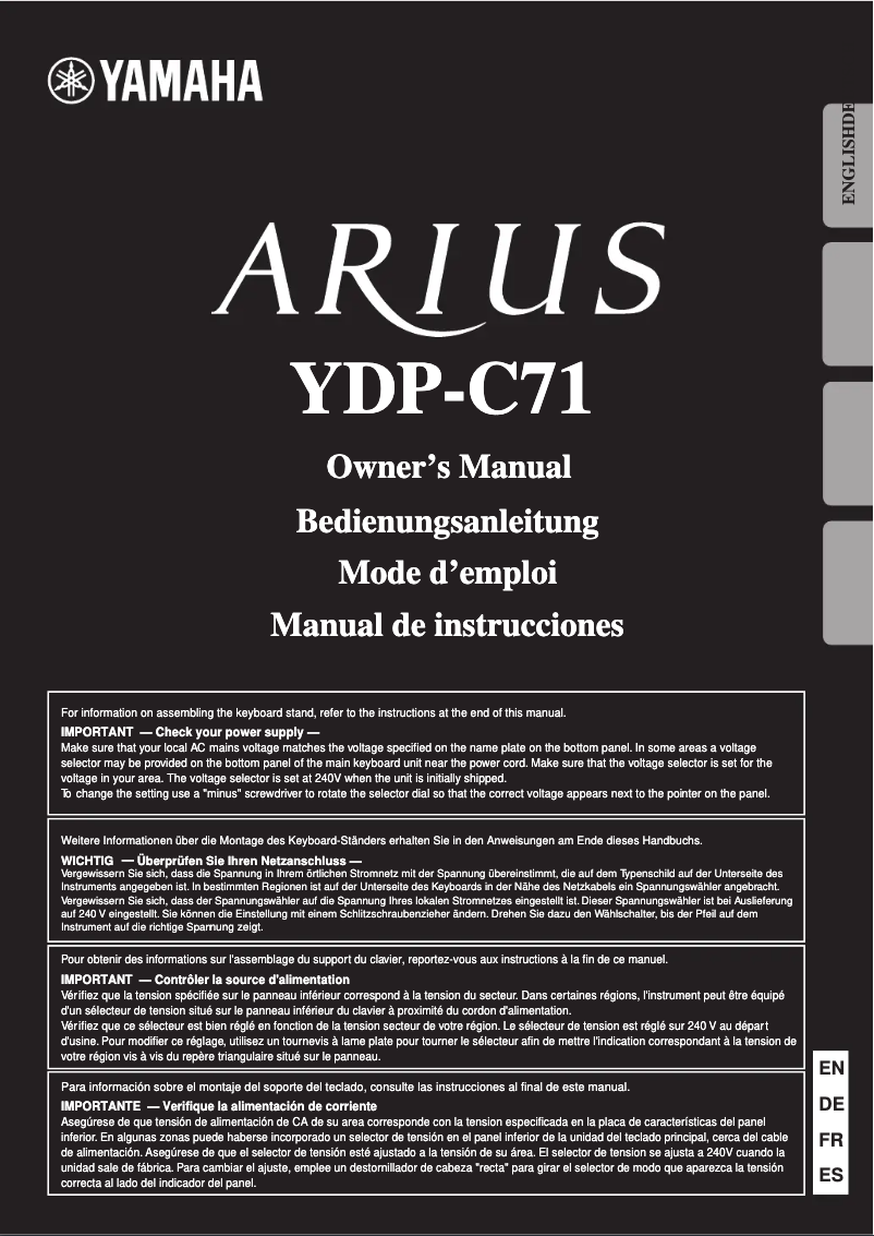 Image de la première page du manuel de l'appareil Arius YDP-C71