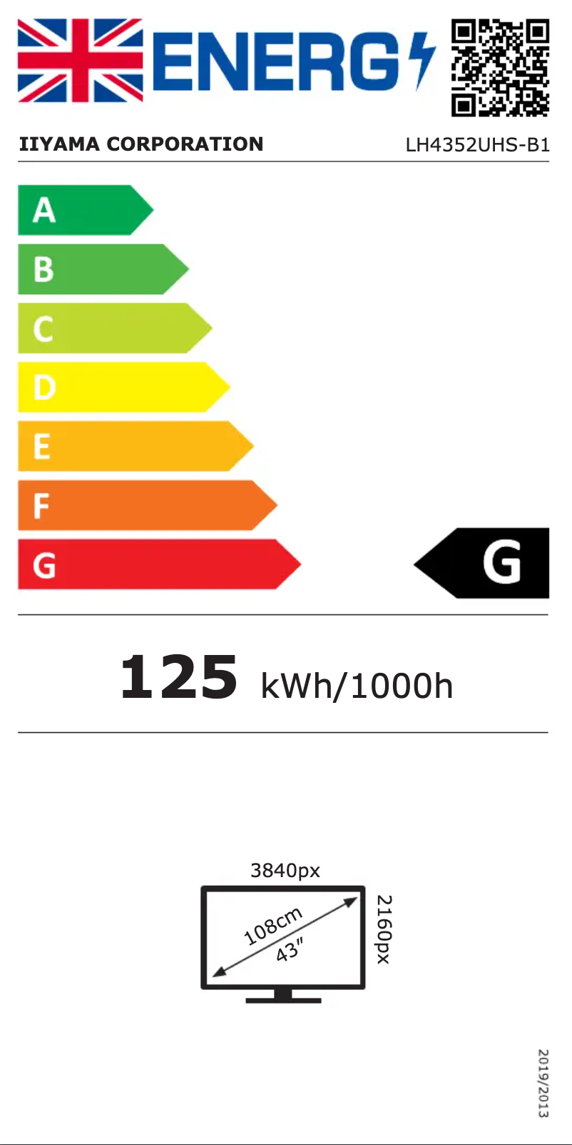 Page n°1 - Label énergétique Iiyama Prolite LH4352UHS