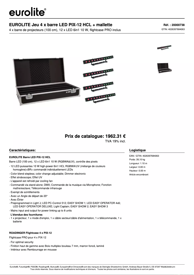 Page 1 de la notice Fiche technique Eurolite LED PIX-12