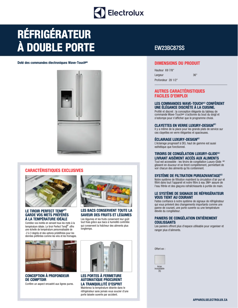 Page 1 de la notice Fiche technique Electrolux EW23BC87SS