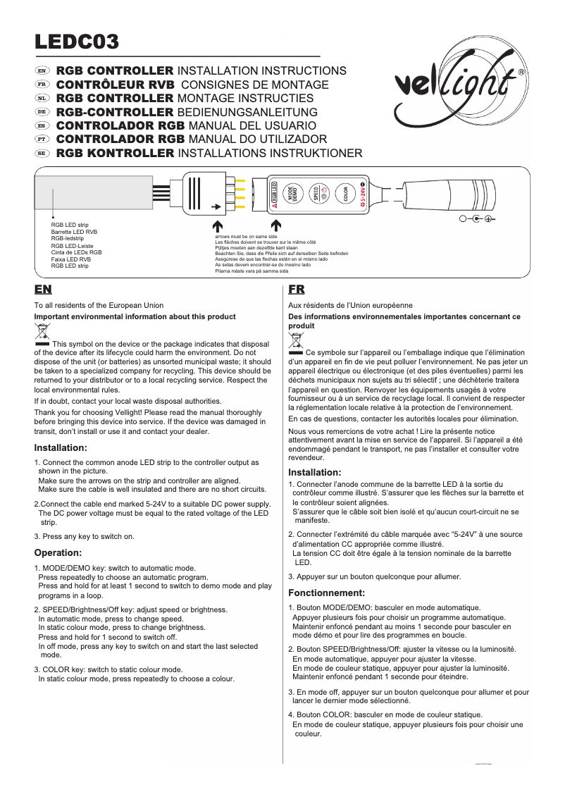 Página 1 del manual Manual de usuario Velleman LEDC03