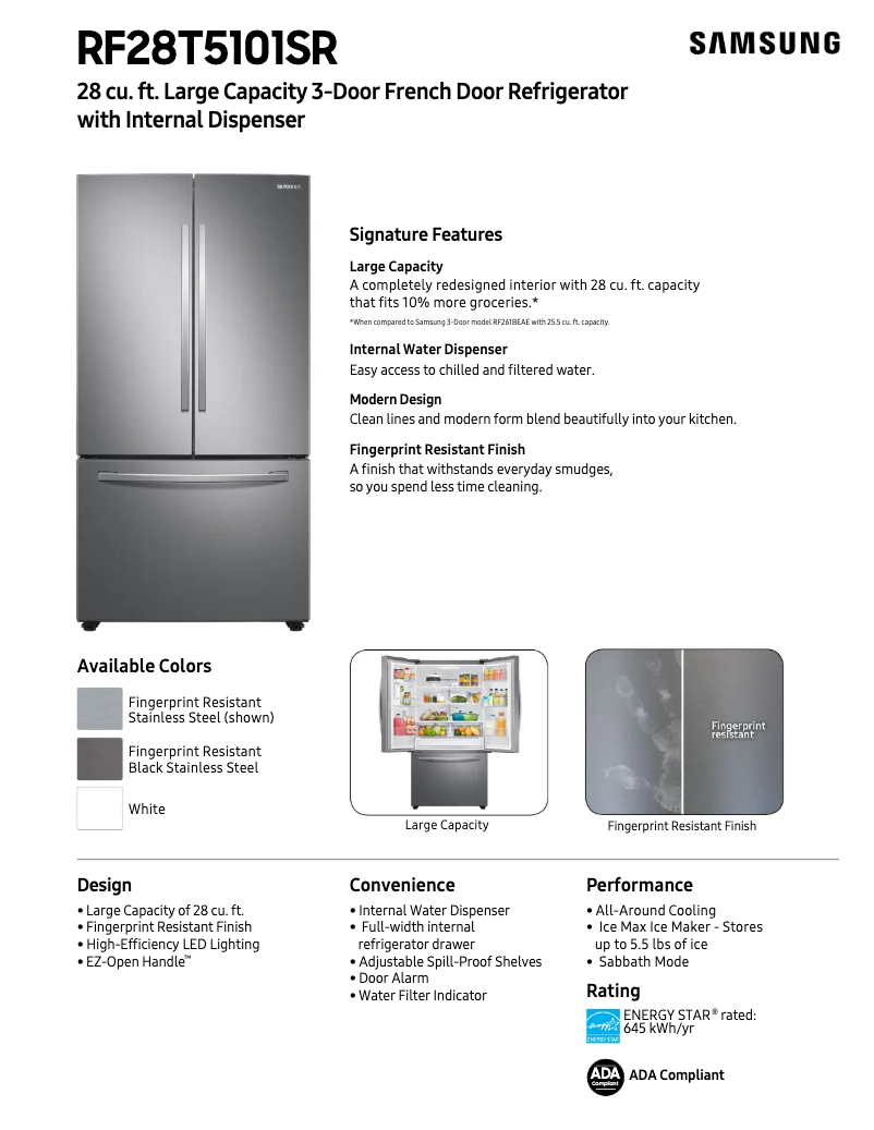 Page n°1 - Fiche technique Samsung RF28T5101WW