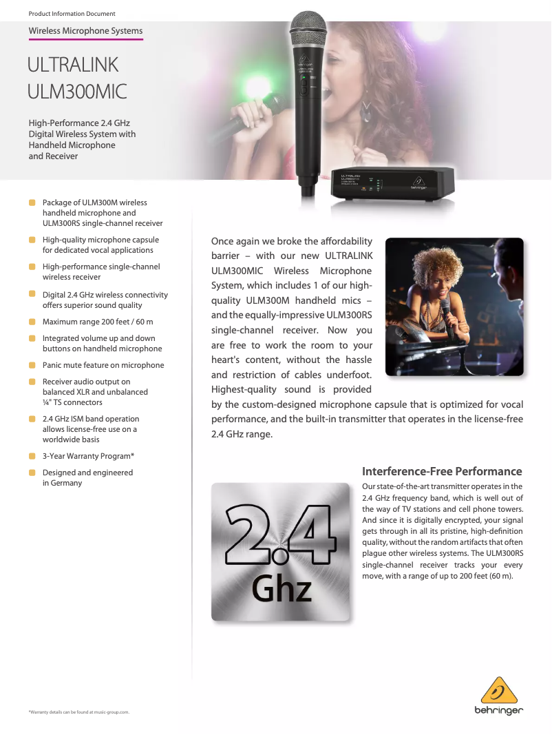 Page n°1 - Fiche technique Behringer Ultralink ULM300MIC