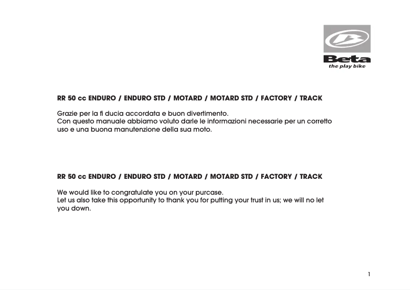 Página 1 del manual Manual de usuario Beta RR 50 (2012)