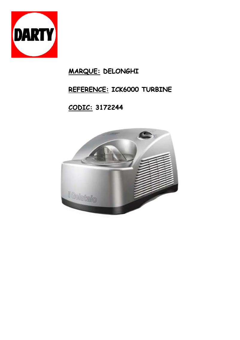 Page n°1 - Manuel utilisateur DeLonghi ICK6000
