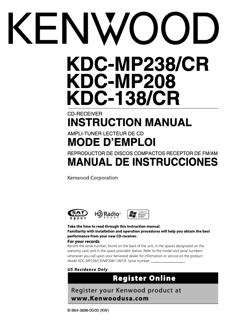 Page 1 de la notice Manuel utilisateur Kenwood KDC-138