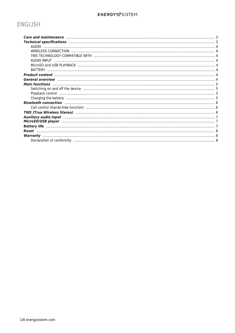 Página 1 del manual Manual de usuario Energy Sistem FS1