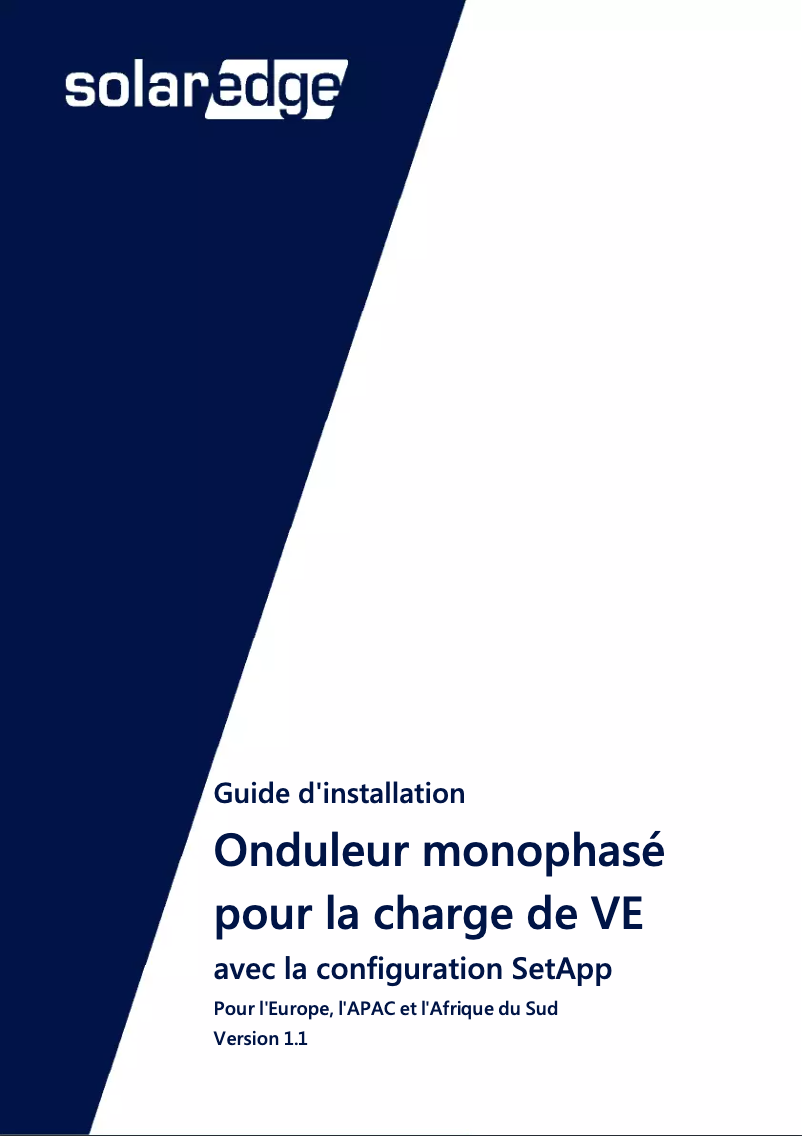 Page 1 de la notice Guide d'installation SolarEdge SE-EVK22SRM-01