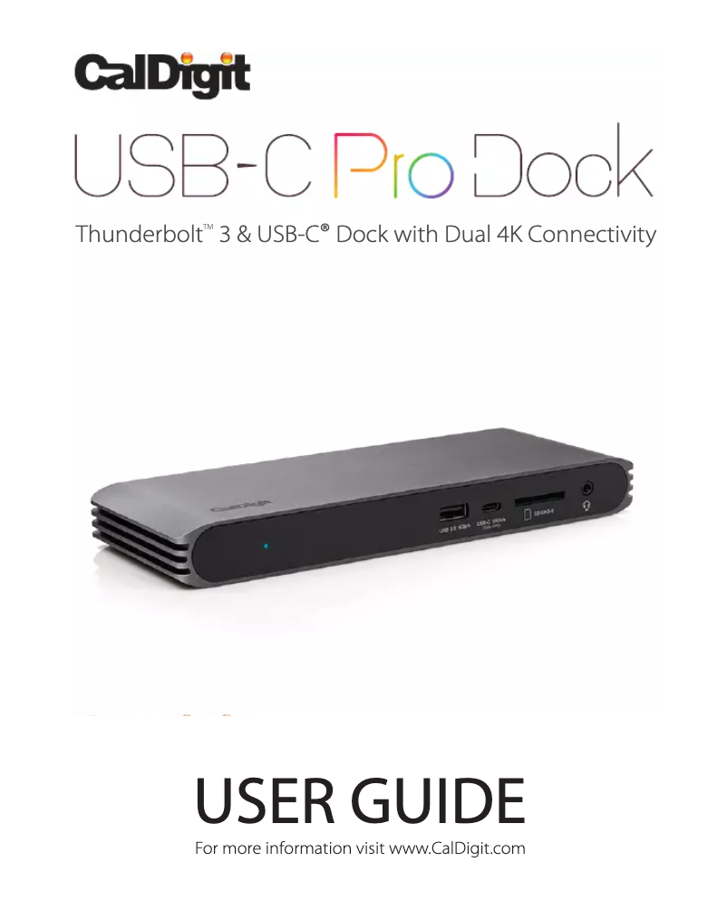 Image de la première page du manuel de l'appareil USB-C Pro Dock