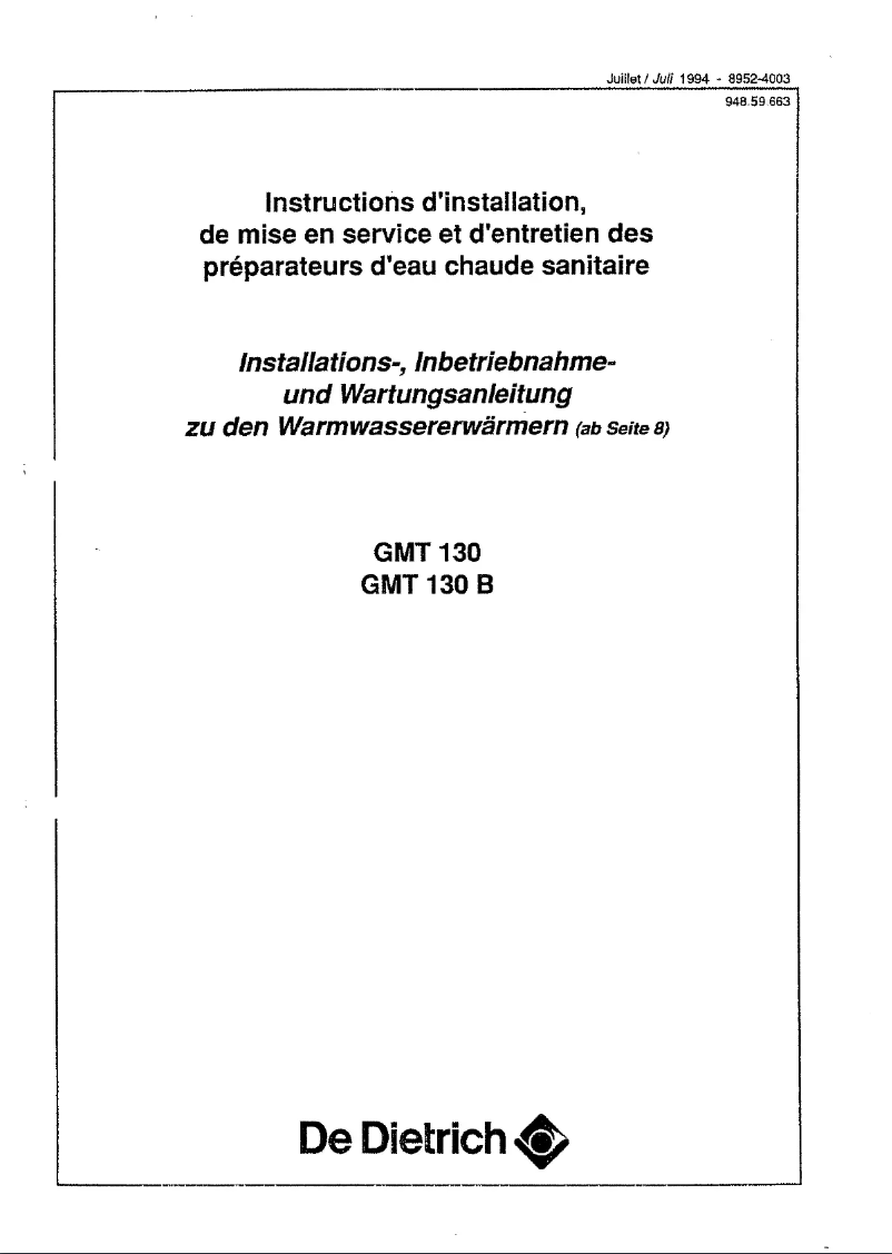Page n°1 - Manuel utilisateur De Dietrich GMT 130
