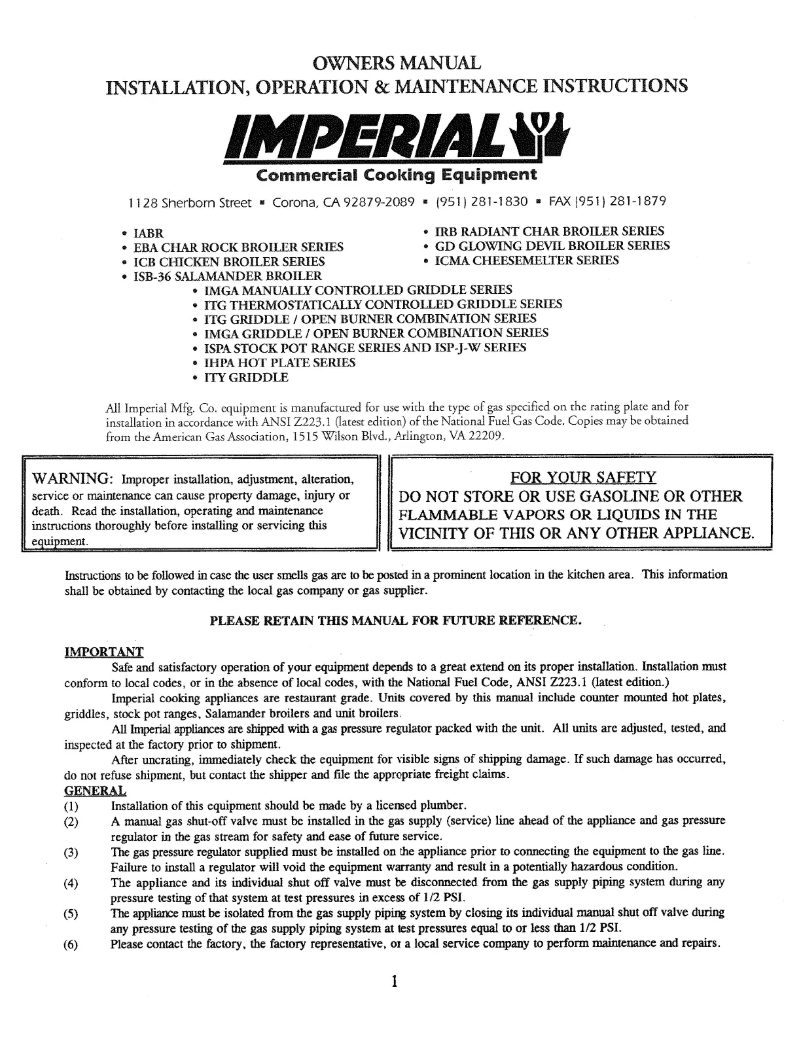 Página 1 del manual Manual de usuario Imperial ITG-72-E