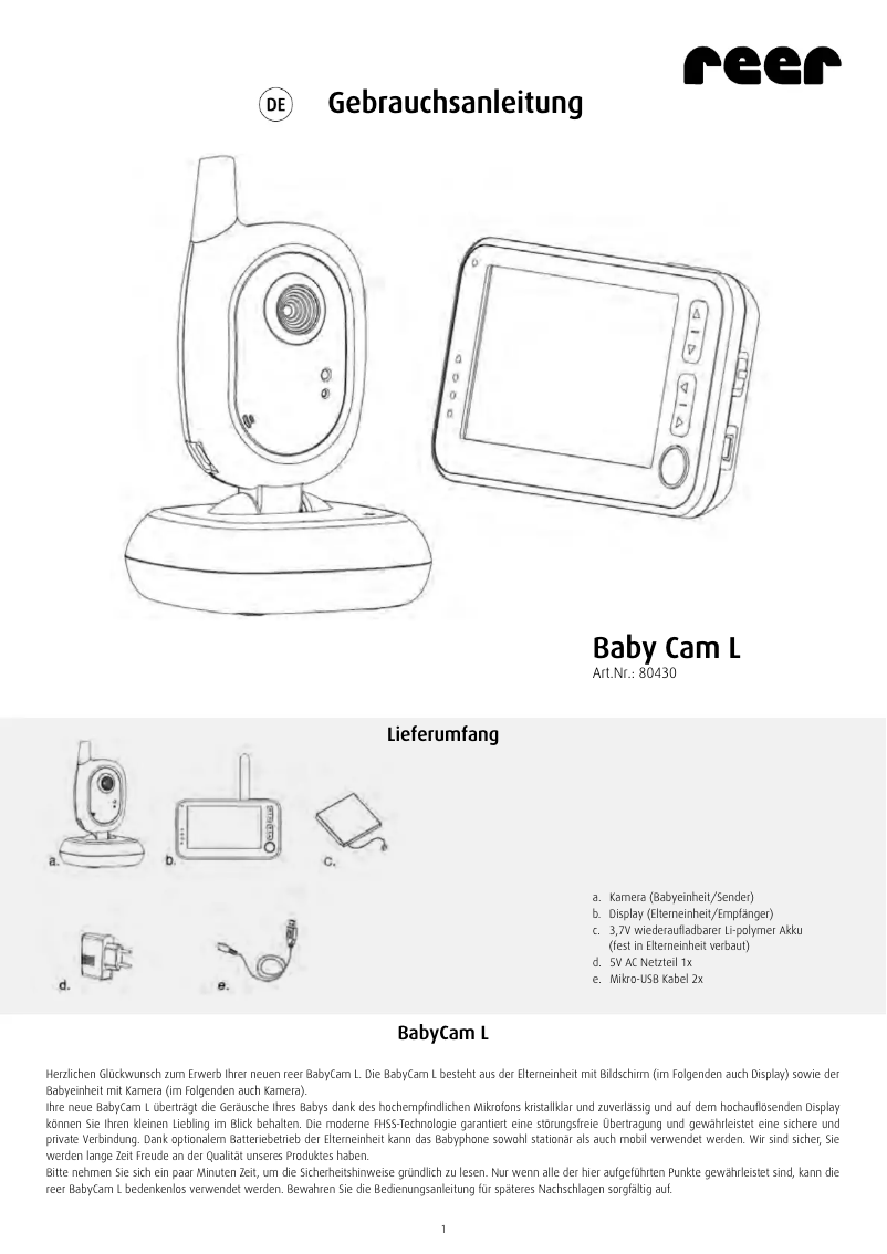Page n°1 - Manuel utilisateur Reer BabyCam L 80430