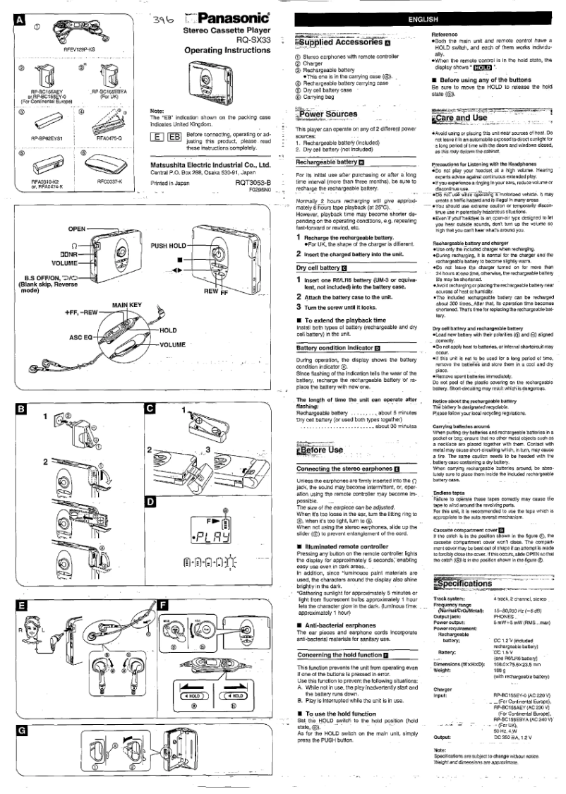 Page n°1 - Manuel utilisateur Panasonic RQ-SX33