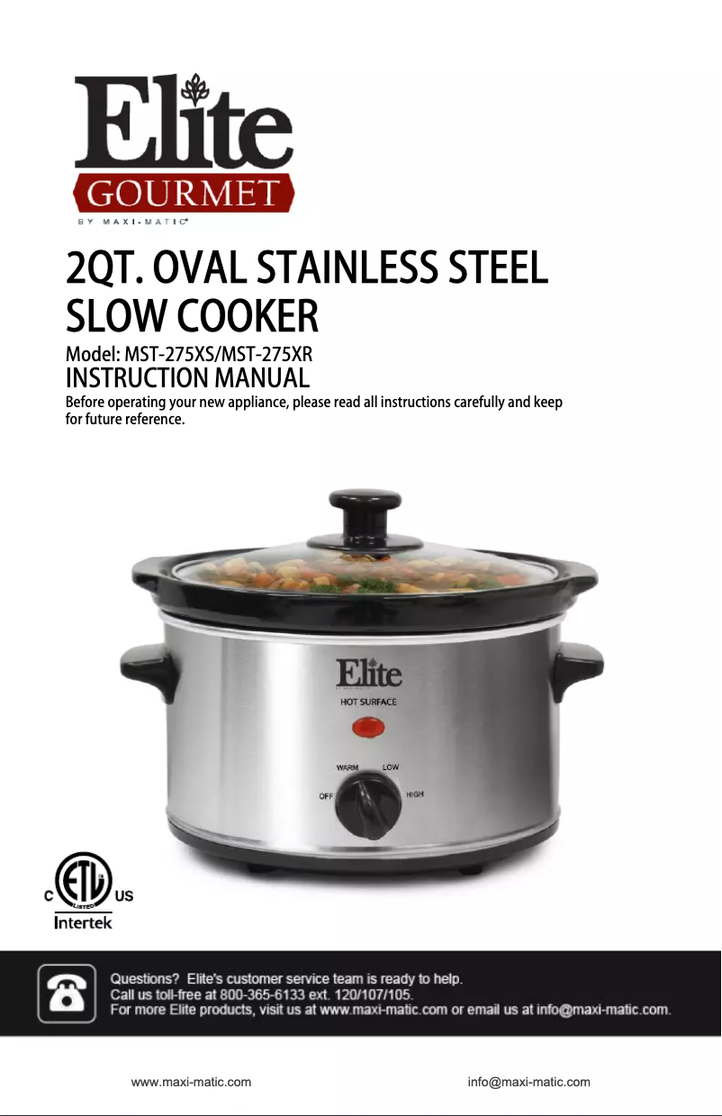 Page n°1 - Manuel utilisateur Elite Gourmet MST-275XS