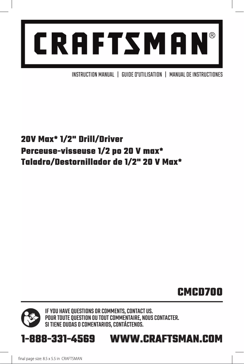 Page 1 de la notice Manuel utilisateur Craftsman CMCD700