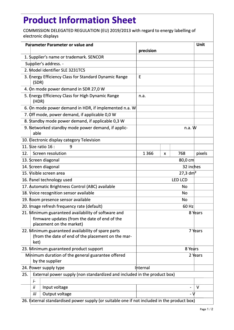 Image de la première page du manuel de l'appareil SLE 3231TCS