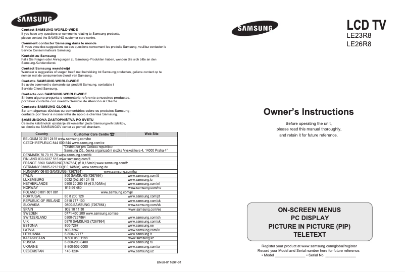 Page 1 de la notice Manuel utilisateur Samsung LE23R86BD