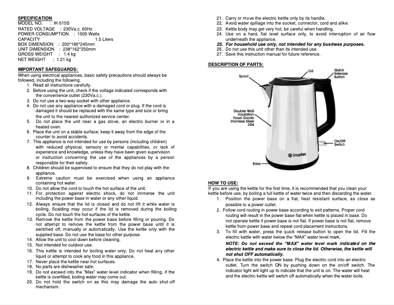 Page 1 de la notice Manuel utilisateur Imarflex IK-515S