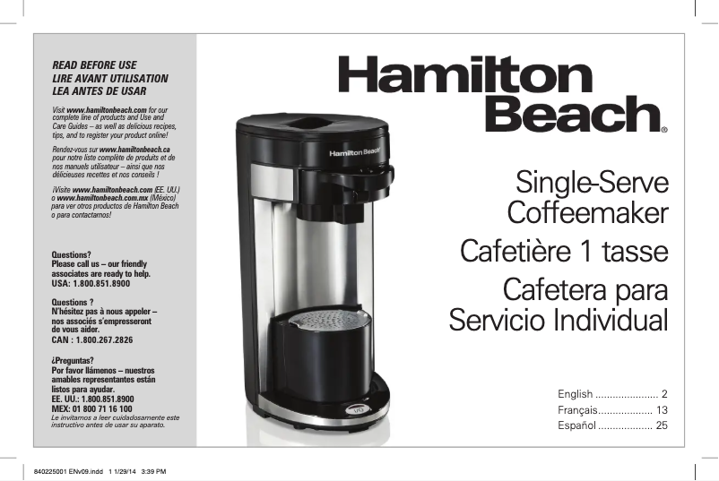 Page 1 de la notice Manuel utilisateur Hamilton Beach FlexBrew Single-Serve