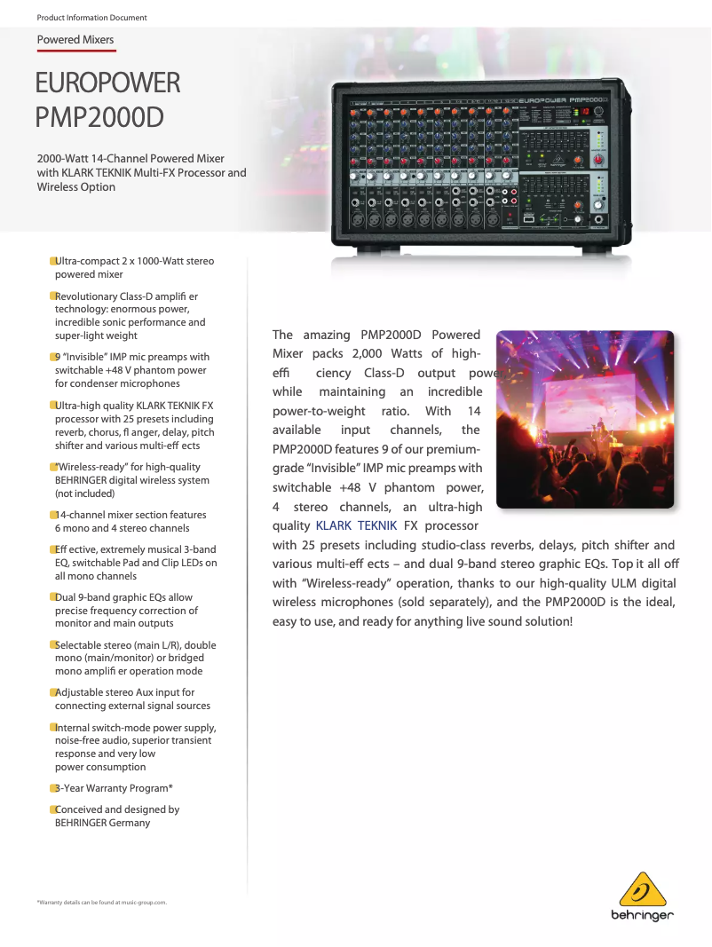 Page n°1 - Fiche technique Behringer Europower PMP2000D