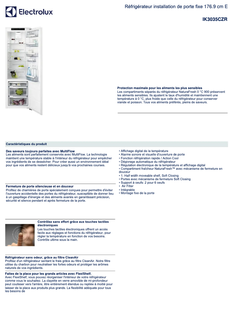 Page 1 de la notice Fiche technique Electrolux IK3035CZR