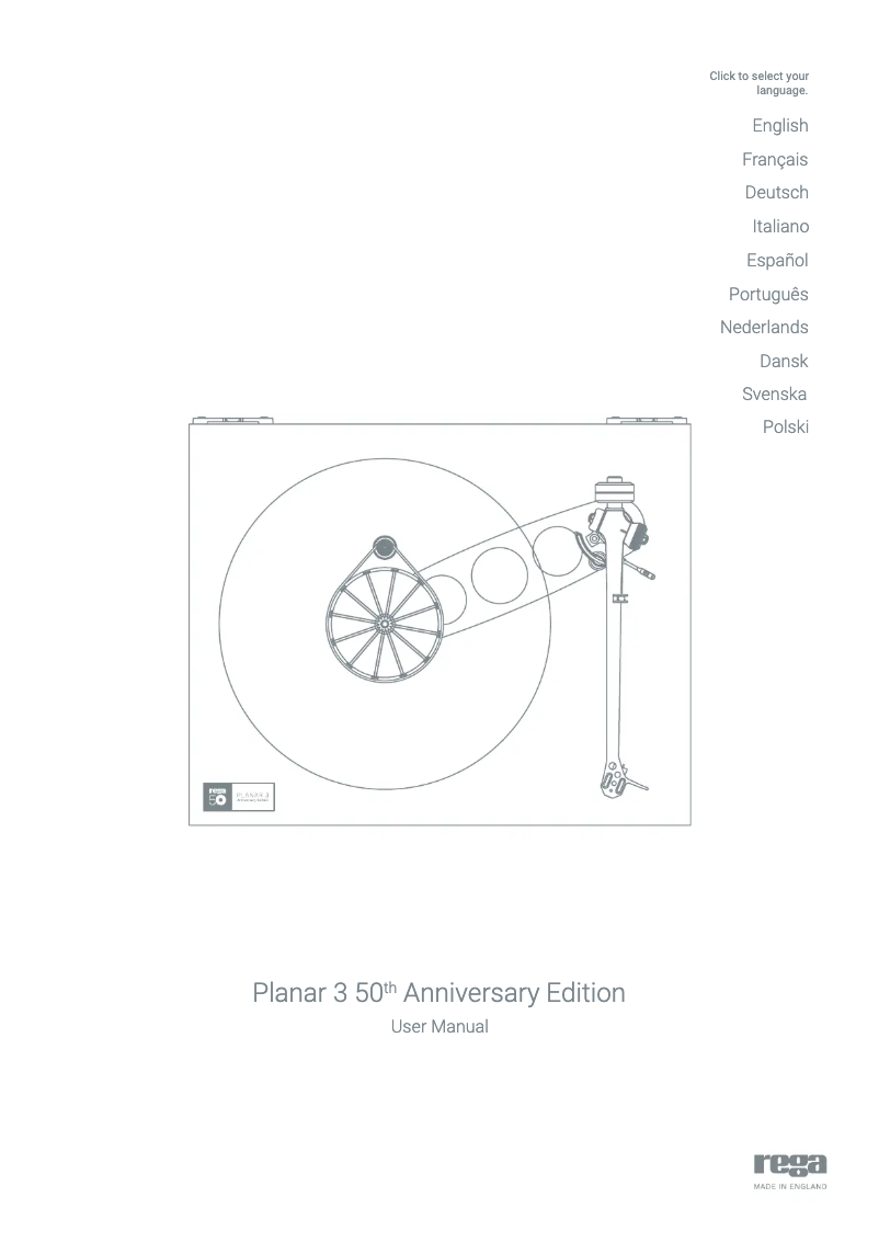 Page 1 de la notice Manuel utilisateur Rega Planar 3 50th Anniversary Edition