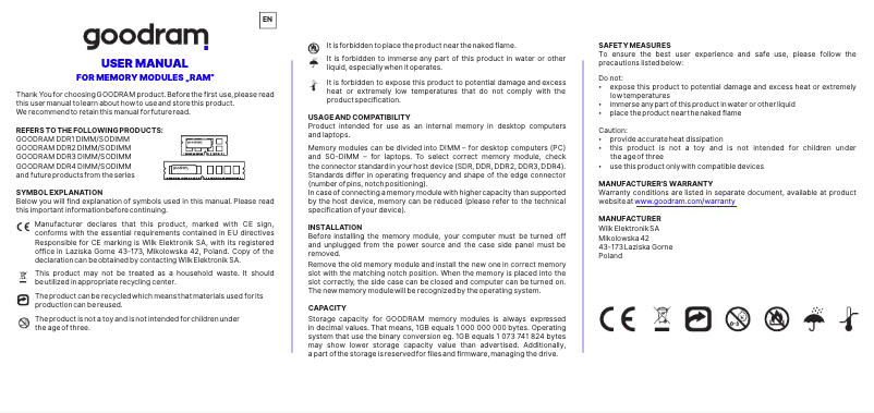 Page n°1 - Manuel utilisateur Goodram IRDM DDR4